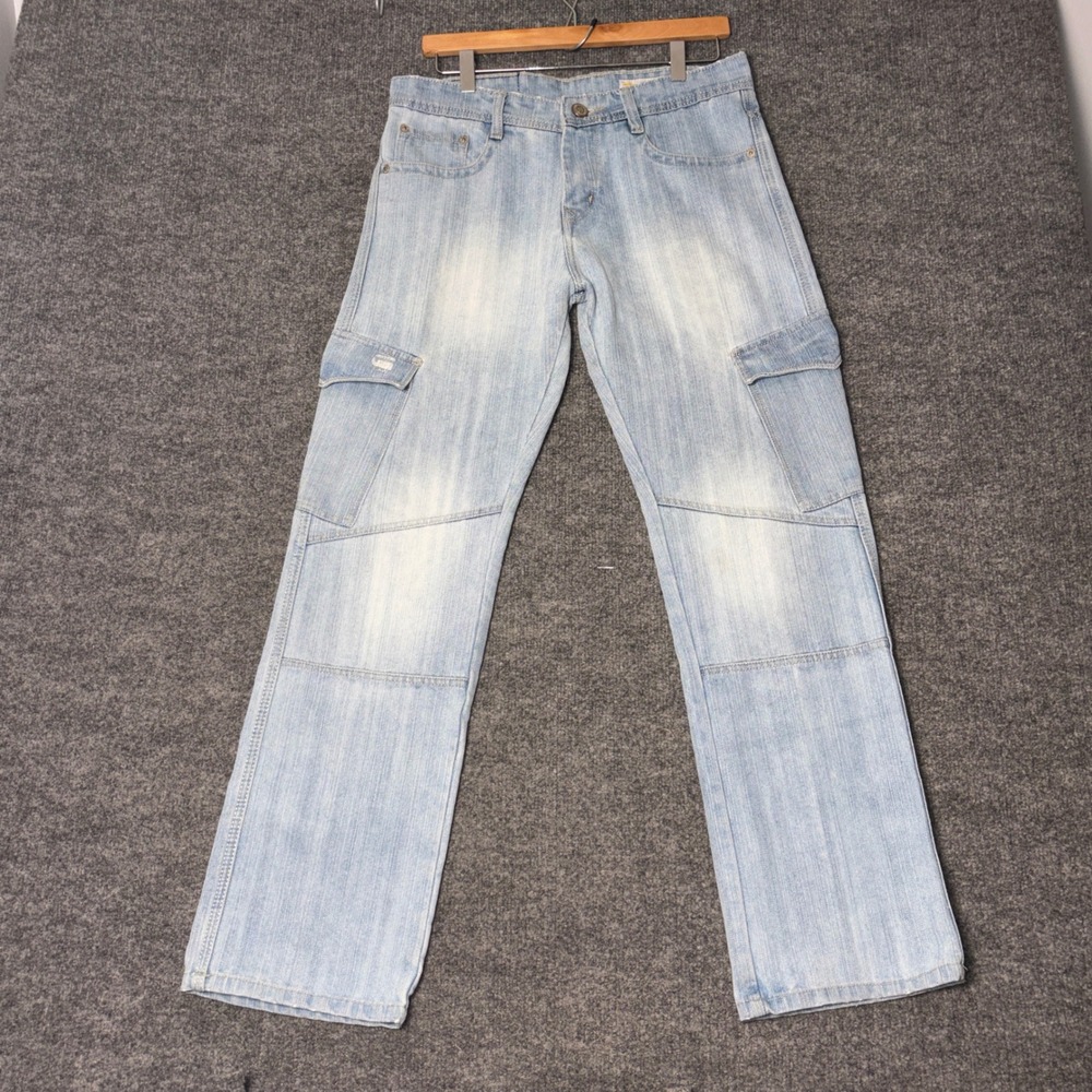 G-Star Raw 3301 Straight Leg Cargo Jeans Mens 32x30 Light Wash Denim Pockets